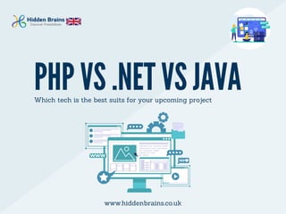 PHP VS .NET VS JAVA
Which tech is the best suits for your upcoming project
www.hiddenbrains.co.uk
 