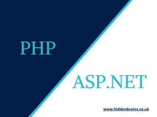 PHP vs ASP.NET
PHP
ASP.NET
www.hiddenbrains.co.uk
 