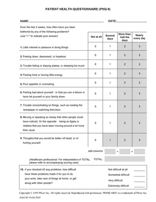 PHQ9 Depression Questionnaire | PDF