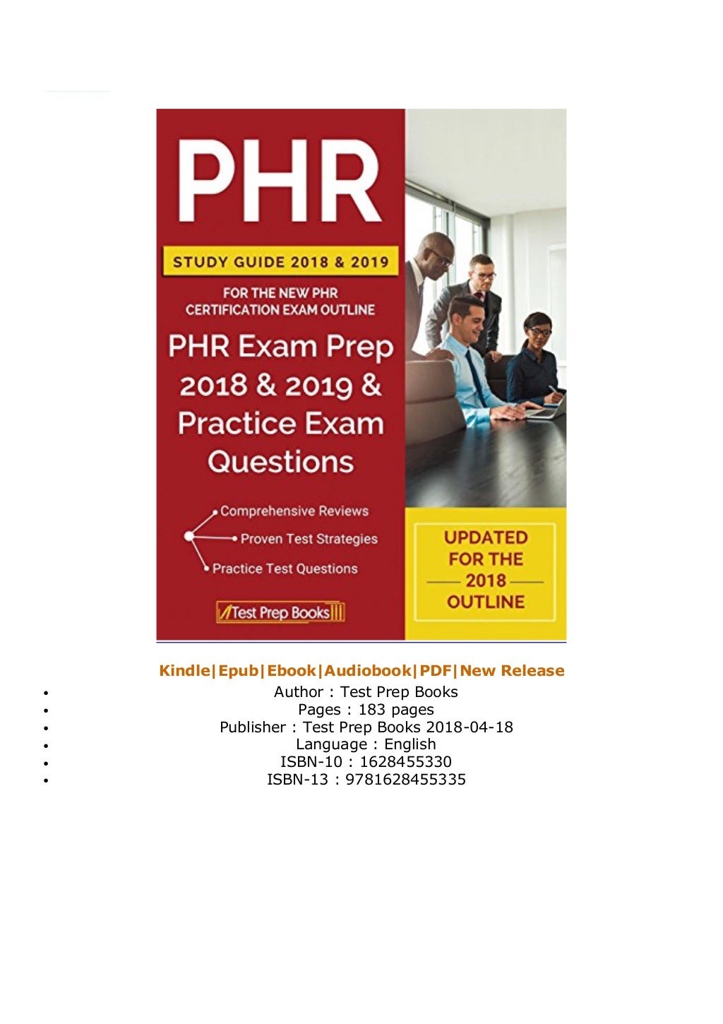P.D.F PHR Study Guide 2018 2019 for the NEW PHR Certification Exam Outline: