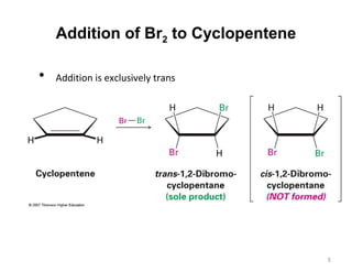 Addition of Br2 to Cyclopentene
• Addition is exclusively trans
5
 