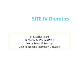 Md. Saiful Islam
B.Pharm, M.Pharm (PCP)
North South University
Join Facebook : Pharmacy Universe
 