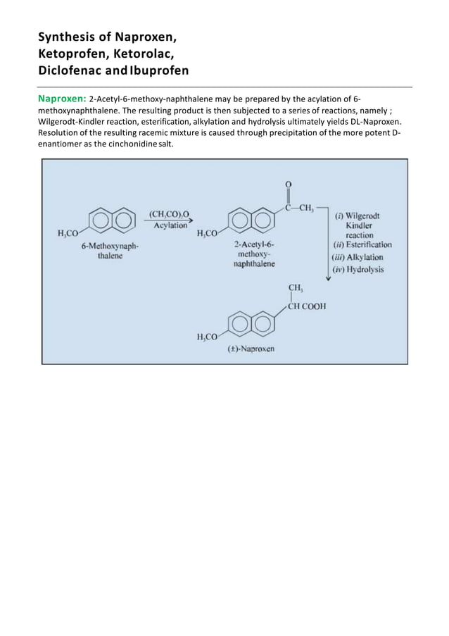 Synthesis of Naproxen, Ketoprofen, Ketorolac, Diclofenac and Ibuprofen