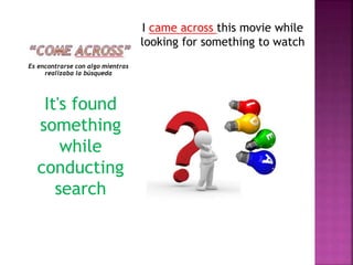 Es encontrarse con algo mientras
realizaba la búsqueda
I came across this movie while
looking for something to watch
It's found
something
while
conducting
search
 
