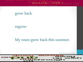 Phrasal Verbs List By Antonio Minharro
grow back
regrow
My roses grew back this summer.
 