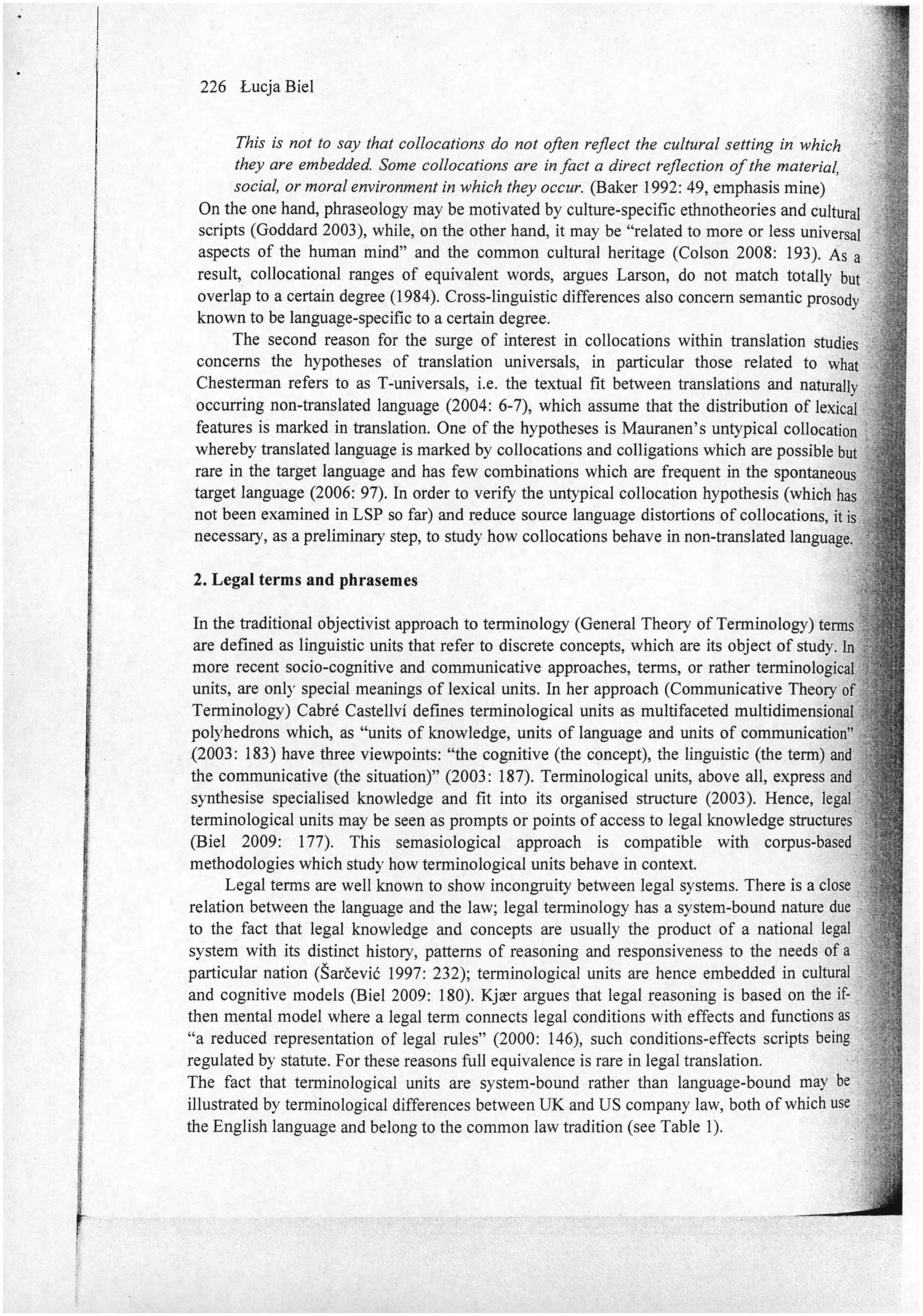 Areas of similarity and difference in legal phraseology: collocations of key terms in UK and Polish company law