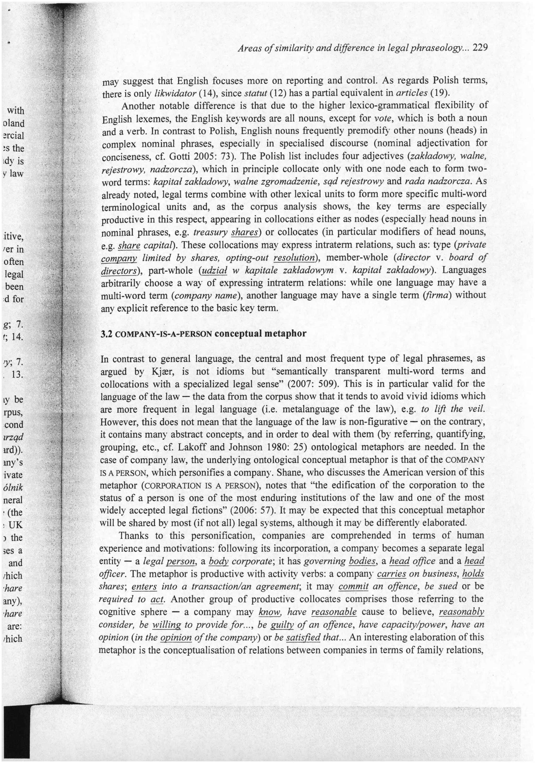 Areas of similarity and difference in legal phraseology: collocations of key terms in UK and Polish company law