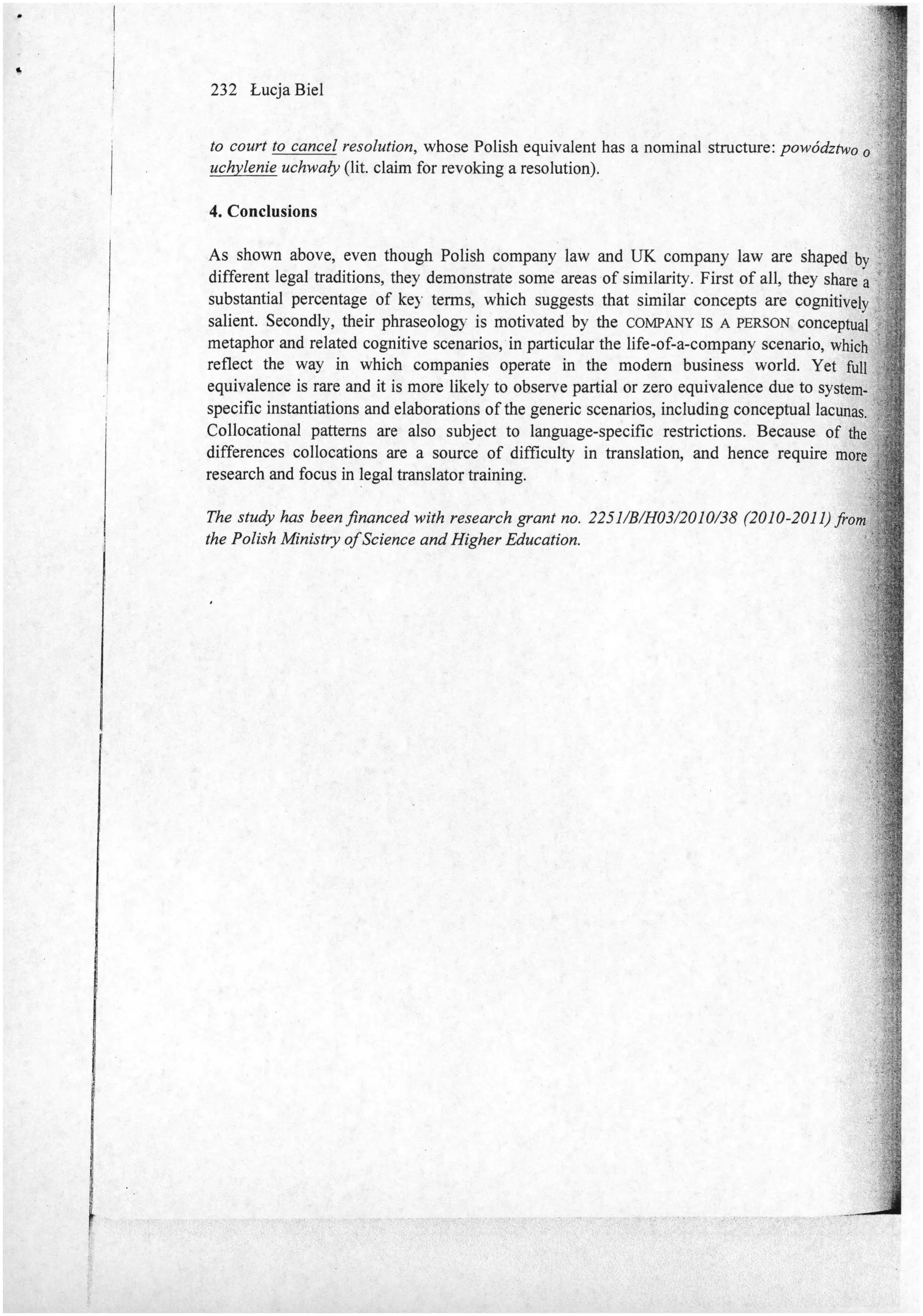 Areas of similarity and difference in legal phraseology: collocations of key terms in UK and Polish company law