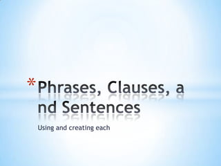 Using and creating each Phrases, Clauses, and Sentences 