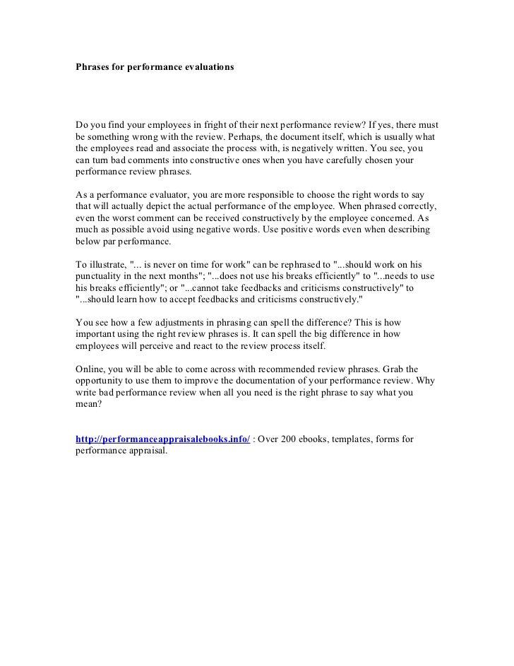 phrases for performance evaluations words to use in performance review