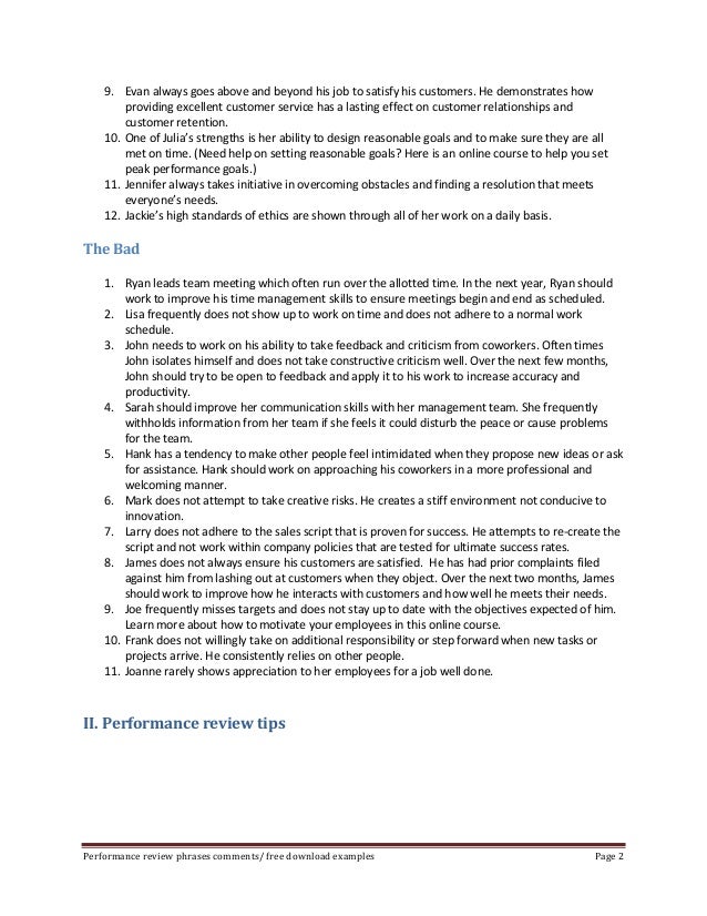 phrases for performance review performance review phrases customer service