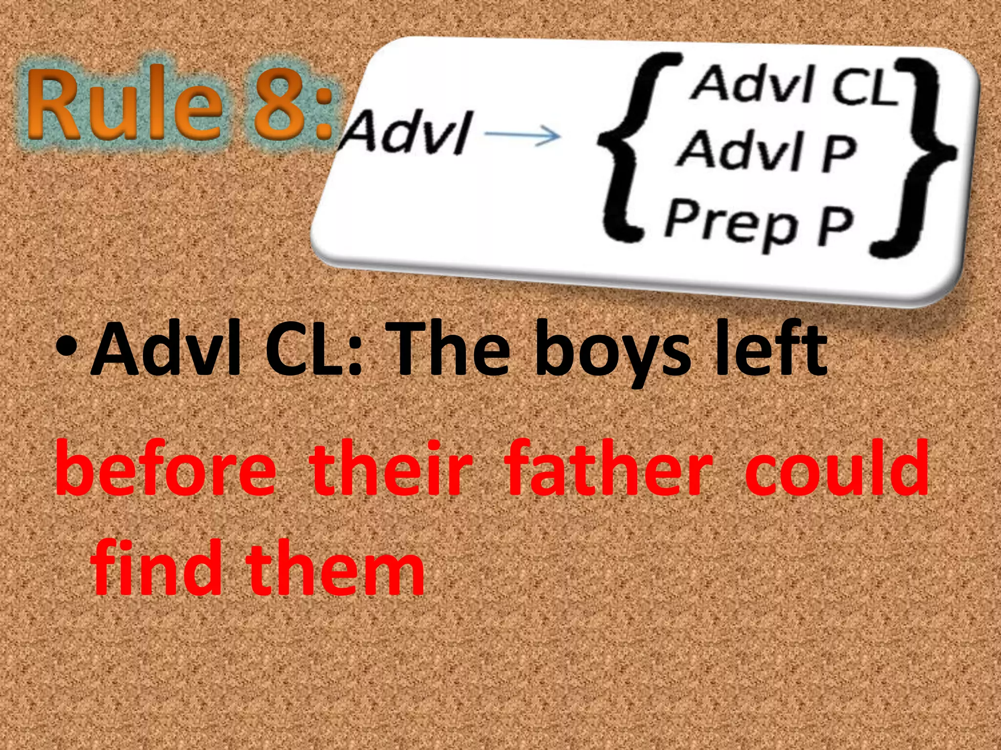 •Advl CL: The boys left
before their father could
 find them
 