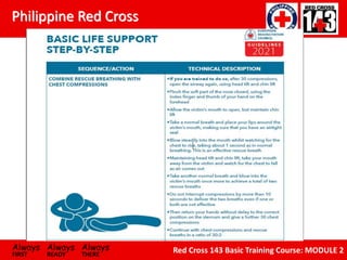 Philippine Red Cross
Always Always Always
FIRST READY THERE
Red Cross 143 Basic Training Course: MODULE 2
 