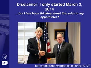 Disclaimer: I only started March 3,
2014
…but I had been thinking about this prior to my
appointment
http://pebourne.wordpress.com/2013/12/
 