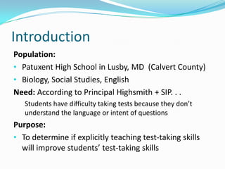 Introduction Population: Patuxent High School in Lusby, MD  (Calvert County)