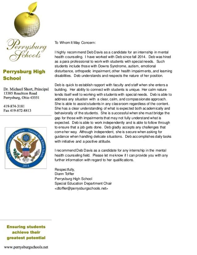 letter of recommendation letter of recommendation for mental health counselor