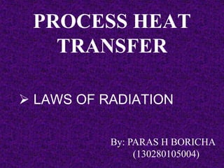 PROCESS HEAT
TRANSFER
 LAWS OF RADIATION
By: PARAS H BORICHA
(130280105004)
 