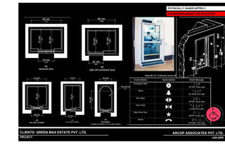 PHYSICALLY HANDICAPPED-1

                                                               STANDARDS-ADAAG FOR ELEVATOR




CLIENTS: GREEN MAX ESTATE PVT. LTD.                              ARCOP ASSOCIATES PVT. LTD.
PROJECT: IVY EXTENSION NEW TOWER (BLOCK-G),GURGAON,INDIA
                                                           1                              15 JAN,2009
 