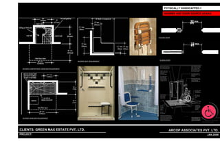 PHYSICALLY HANDICAPPED-1

                                                                              SHOWER AND DOOR SOURCE-ADAAG




                                                                         FOLDING DOOR




                                                                          SLIDING DOOR
                                           SHOWER SEAT REQUIREMENT




 SHOWER COMPARTMENT GRAB BAR REQUIREMENT




  SHOWER GRAB BAR REQUIREMENT




CLIENTS: GREEN MAX ESTATE PVT. LTD.                                                 ARCOP ASSOCIATES PVT. LTD.
PROJECT: IVY EXTENSION NEW TOWER (BLOCK-G),GURGAON,INDIA
                                                                     1                                   25 JAN,2009
 