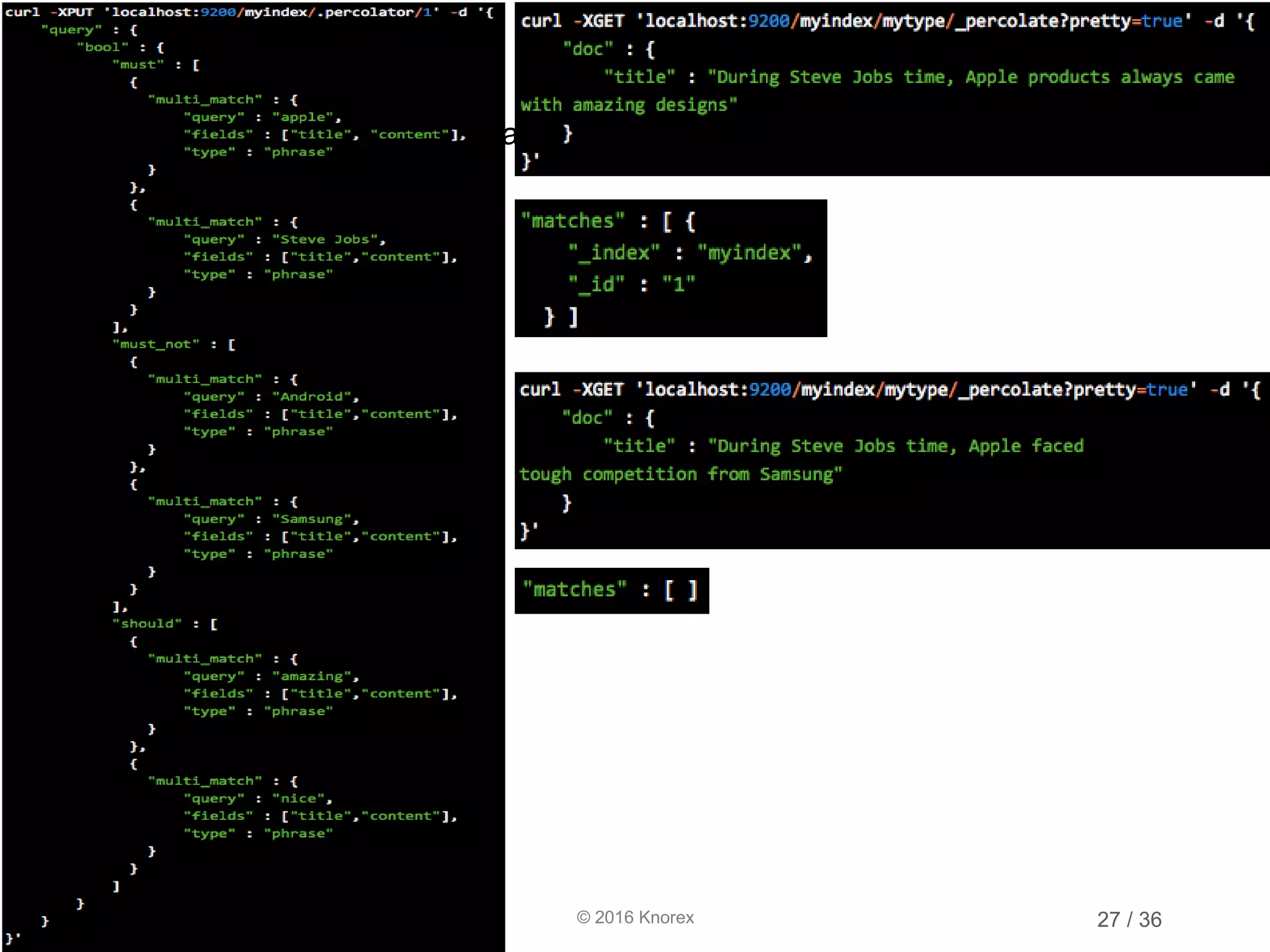 © 2016 Knorex Percolator • percolate: match documents against queries 27 / 36 
