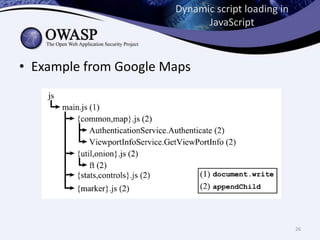 Dynamic script loading in
JavaScript
• Example from Google Maps
26