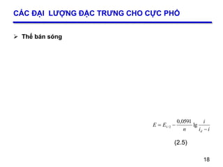 18
CÁC ĐẠI LƯỢNG ĐẶC TRƯNG CHO CỰC PHỔ
18
ii
i
n
EE
d 
 lg
0591,0
2/1
(2.5)
 Thế bán sóng
 