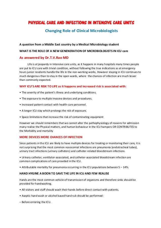 PHYSICAL CARE AND INFECTIONS IN INTENSIVE CARE UNITS