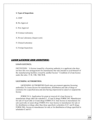 104
LOAN LICENSE AND AUDITING:
 