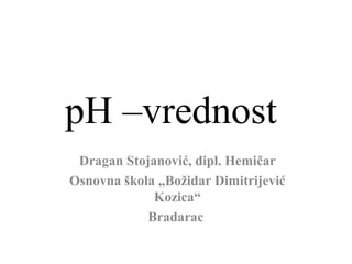 pH –vrednost
Dragan Stojanović, dipl. Hemičar
Osnovna škola „Božidar Dimitrijević
Kozica“
Bradarac
 