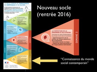 Nouveau socle
(rentrée 2016)
“Connaissance du monde
social contemporain”
 