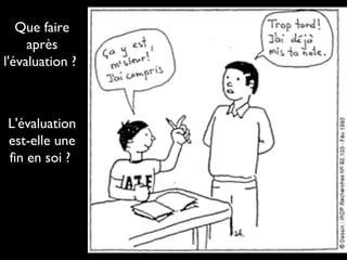 Que faire
après
l'évaluation ?
L'évaluation
est-elle une
fin en soi ?
 