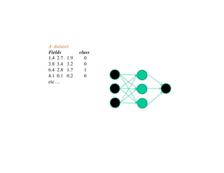 A dataset
Fields class
1.4 2.7 1.9 0
3.8 3.4 3.2 0
6.4 2.8 1.7 1
4.1 0.1 0.2 0
etc …
 