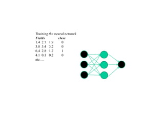 Training the neural network
Fields class
1.4 2.7 1.9 0
3.8 3.4 3.2 0
6.4 2.8 1.7 1
4.1 0.1 0.2 0
etc …
 