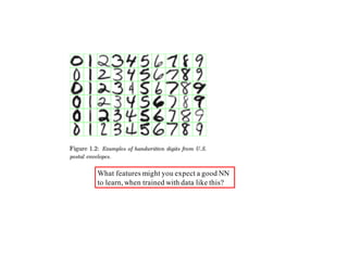 What features might you expect a good NN
to learn, when trained with data like this?
 