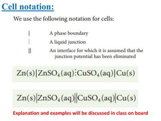 Cell notation:
Explanation and examples will be discussed in class on board
 