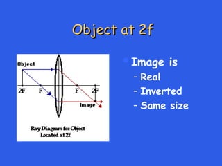 Object at 2f
Object at 2f
Image is
– Real
– Inverted
– Same size
 
