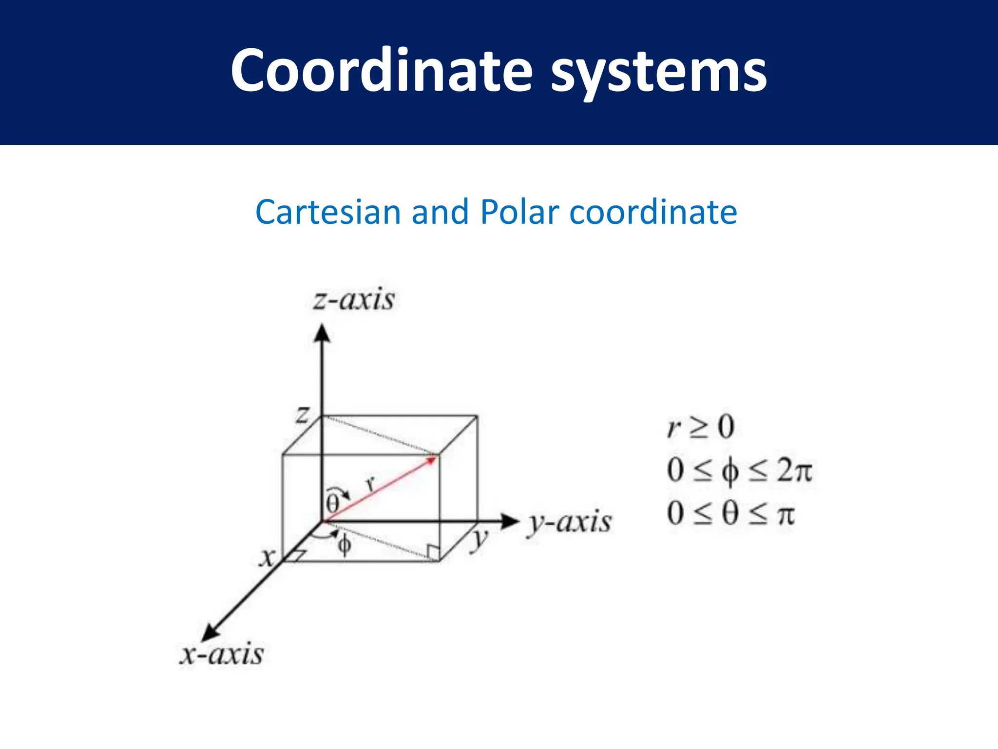 Coordinate systems
Cartesian and Polar coordinate
 