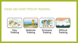 THERE ARE FOUR TYPES OF TREKKING
Easy
Trekking
Moderate
Trekking
Strenuous
Trekking
Difficult
Trekking
 