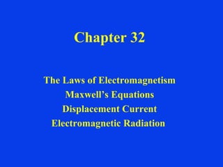 Chapter 32

The Laws of Electromagnetism
    Maxwell’s Equations
    Displacement Current
 Electromagnetic Radiation
 