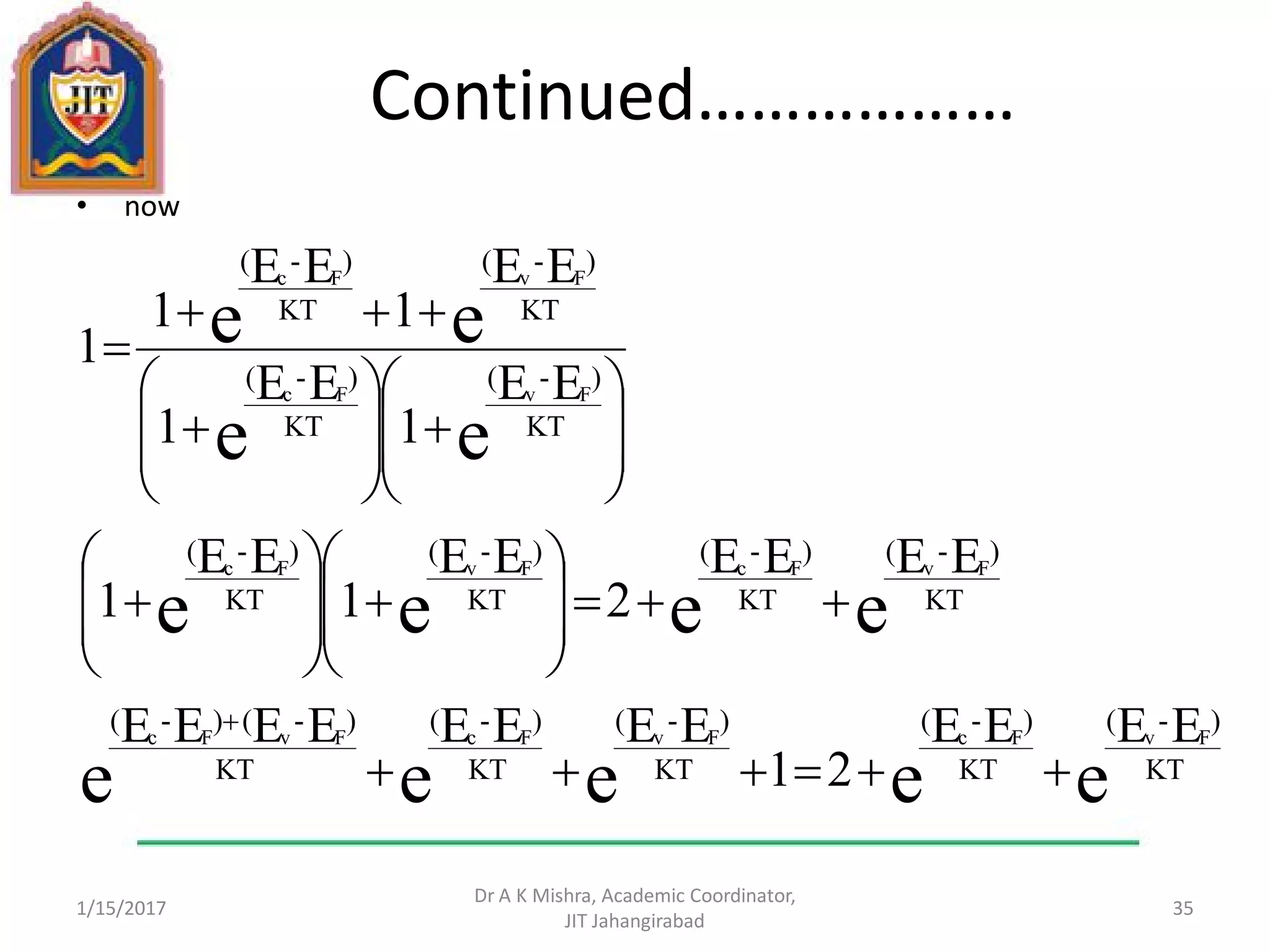 Continued………………
• now
1/15/2017
Dr A K Mishra, Academic Coordinator,
JIT Jahangirabad
35
eeeee
eeee
ee
ee
KT
)-(
KT
)-(
KT
)-(
KT
)-(
KT
)-()-(
KT
)-(
KT
)-(
KT
)-(
KT
)-(
KT
)-(
KT
)-(
KT
)-(
KT
)-(
EEEE
21
EEEEEEEE
EEEE
2
EE
1
EE
1
EE
1
EE
1
EE
1
EE
1
1
FvFcFvFcFvFc
FvFcFvFc
FvFc
FvFc







































 