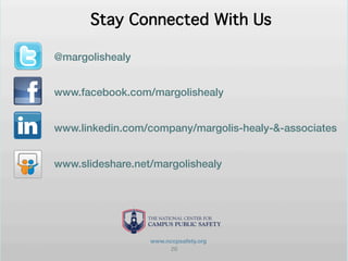 ©	Margolis	Healy	
Stay Connected With Us
@margolishealy!
www.facebook.com/margolishealy!
www.linkedin.com/company/margolis-healy-&-associates!
www.slideshare.net/margolishealy!
www.nccpsafety.org
20
 