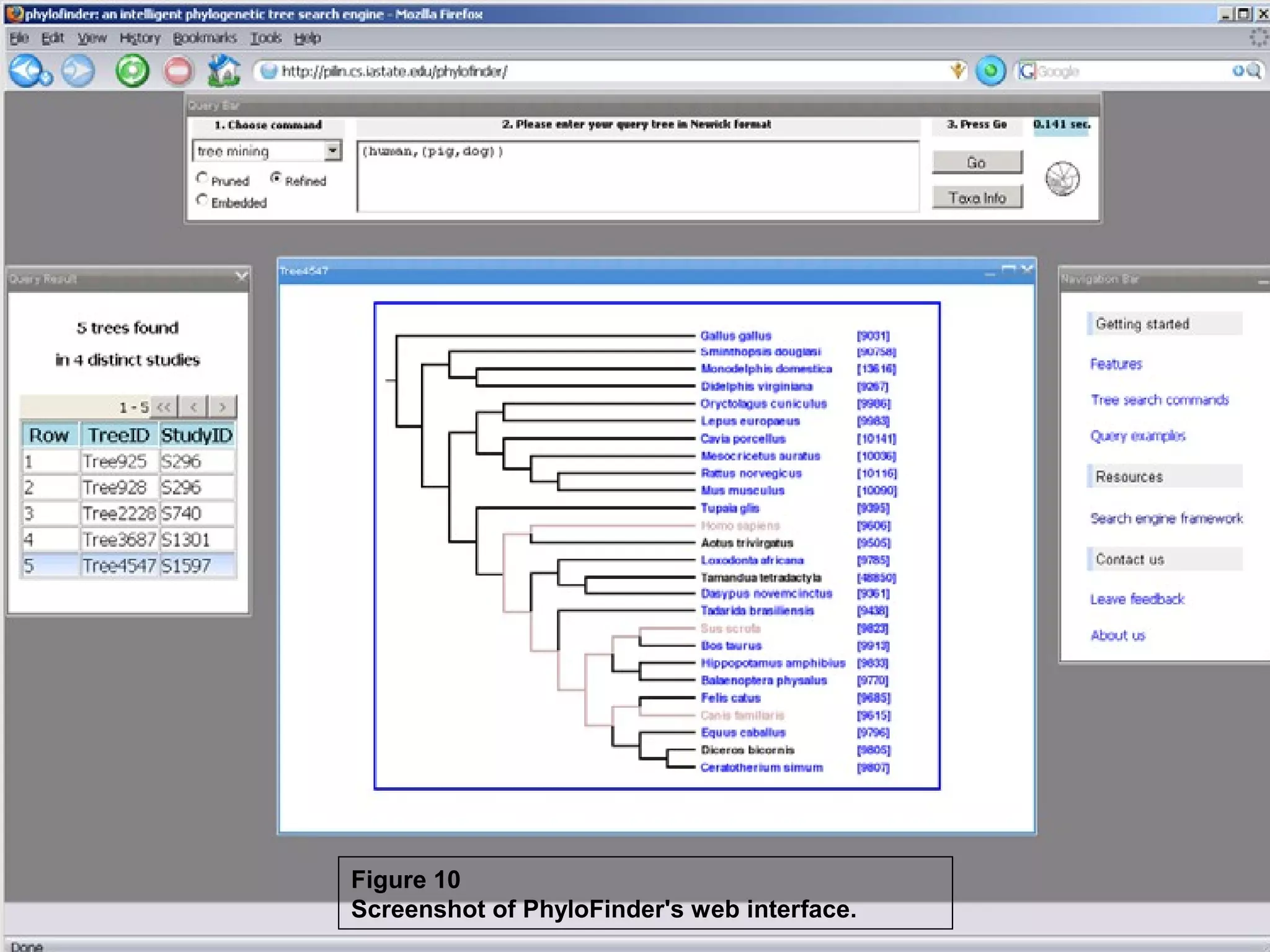 Figure 10
Screenshot of PhyloFinder's web interface.
 