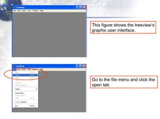 This figure shows the treeview’s graphic user interface. Go to the file menu and click the  open tab. 