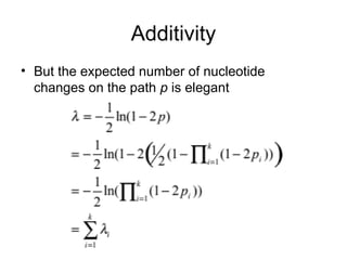 Additivity
• But the expected number of nucleotide
changes on the path p is elegant
 