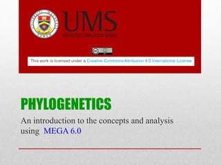 PHYLOGENETICS
An introduction to the concepts and analysis
using MEGA 6.0
 