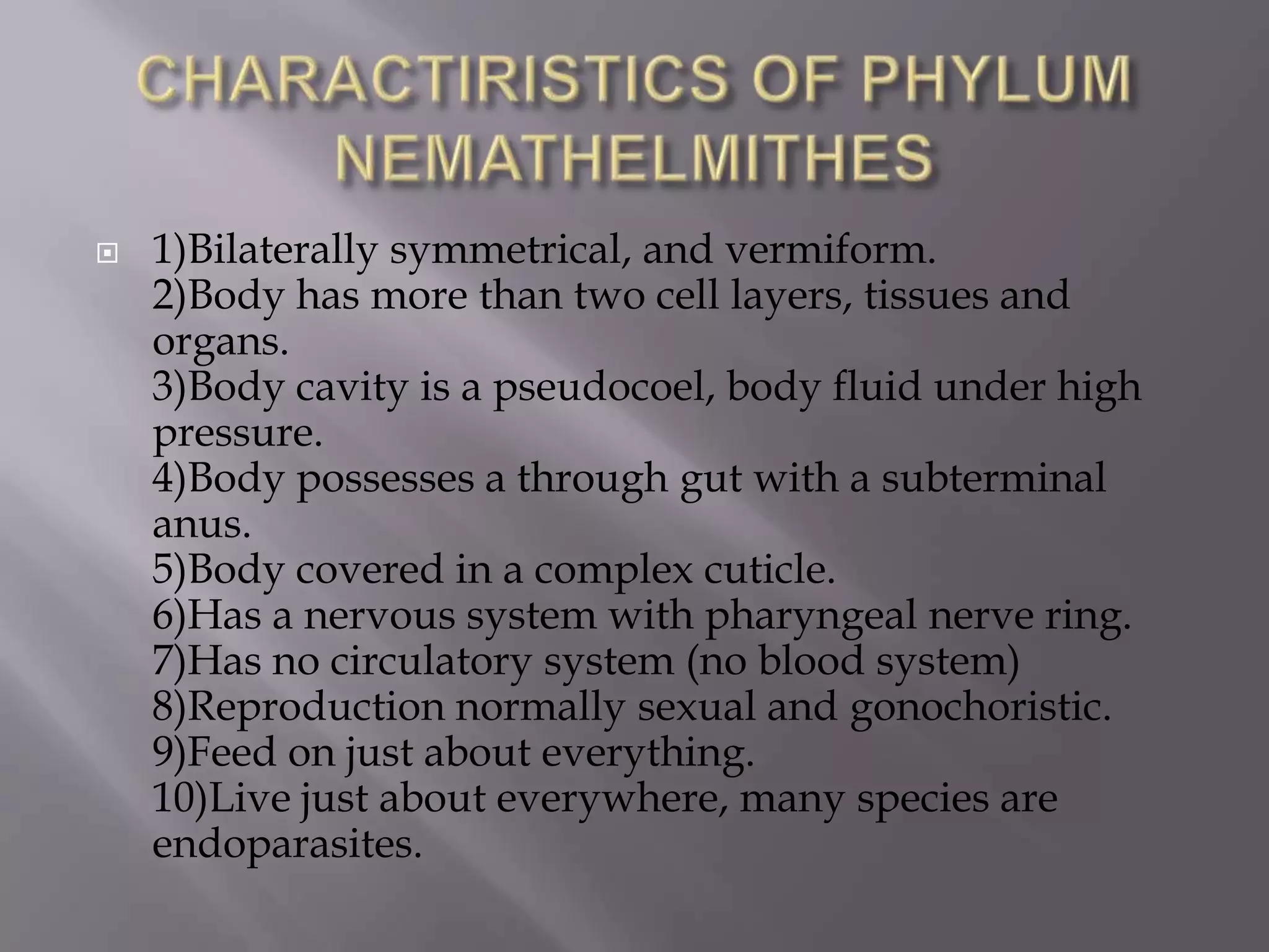 Nemeth Examples Phylum nemathelmithes | PPTX