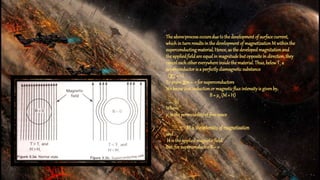The above processoccursdue to the development of surface current,
which in turnresultsin the development of magnetization M withinthe
superconducting material.Hence,as the developed magnitationand
the appliedfieldare equalin magnitude butopposite in direction,they
canceleachothereverywhere inside the material.Thus,belowTc a
superconductor is a perfectlydiamagneticsubstance
(𝛘m = -1).
To prove 𝛘m= -1 for superconductors
We knowthat induction or magneticfluxintensityis givenby,
B = µ0 (M+ H)
........ (1)
Where
µ0is the permeabilityof free space
M is theintensityof magnetisation
and
H is the appliedmagneticfield.
But,for superconductorB = 0
 