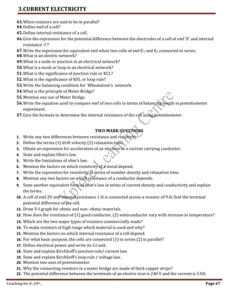 PHY CURRENT ELECTRICITY PUC 2 Notes | PDF