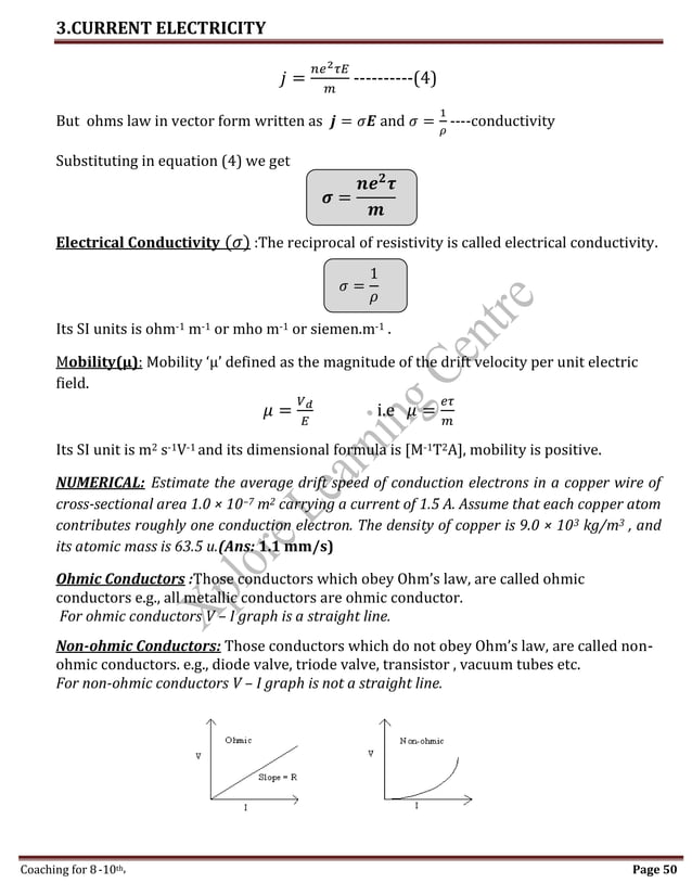 PHY CURRENT ELECTRICITY PUC 2 Notes | PDF | Physics | Science