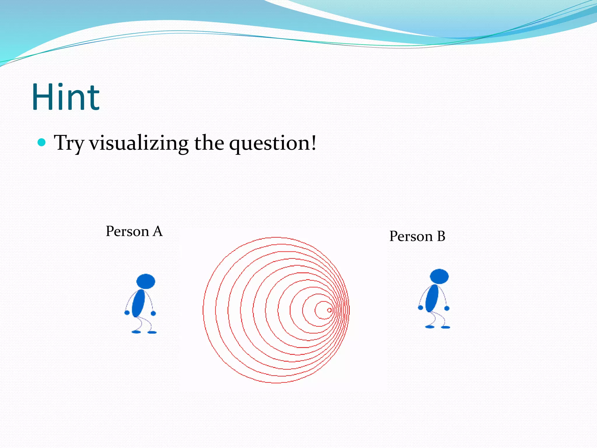 Hint
 Try visualizing the question!
Person A Person B
 